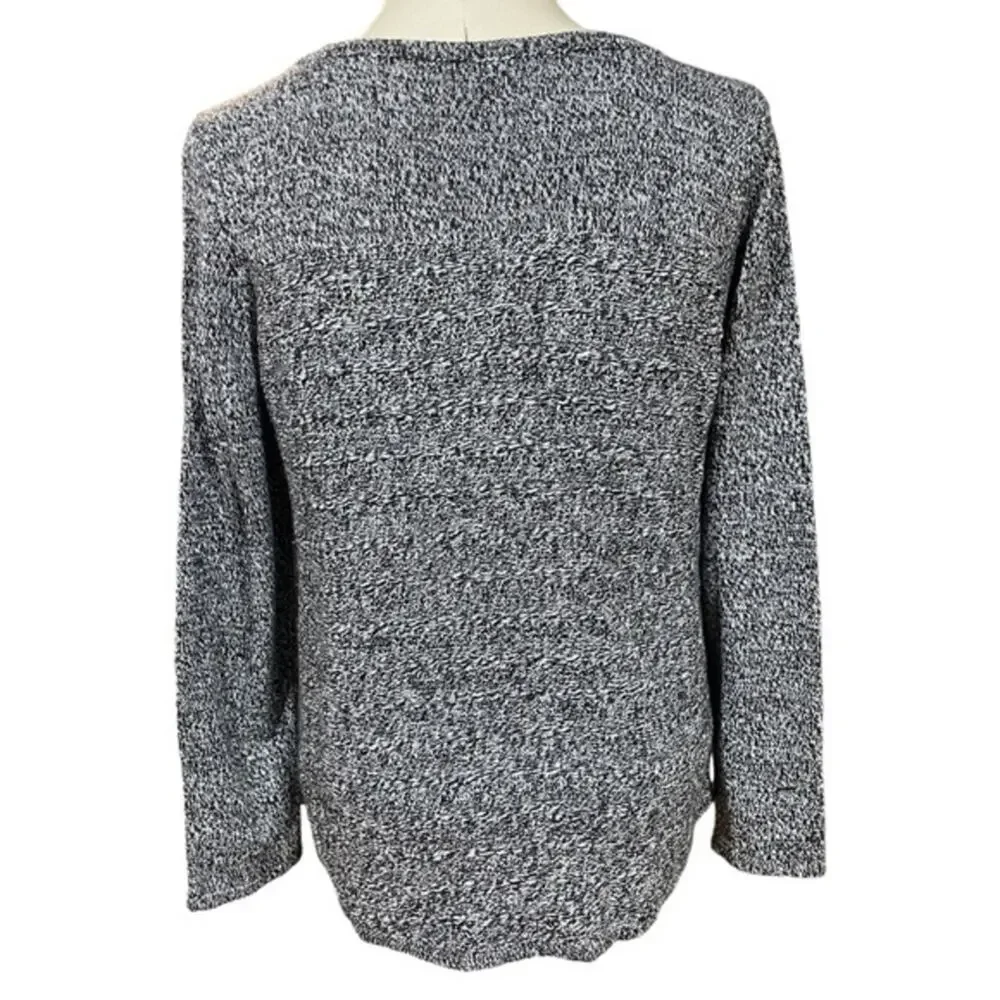 Croft & Barrow Long Sleeve Sweater Round Hem Crewneck‎ Black White XL